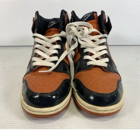 Nike Mens Dunk High Sneakers Mesa Orange Navy Leather 305281  display picture 1
